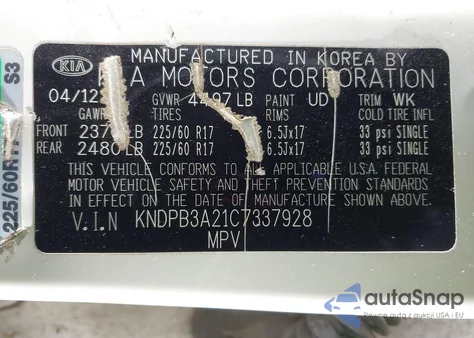 2012 Kia Sportage Lx z USA, uszkodzony, nr VIN KNDPB3A21C7337928